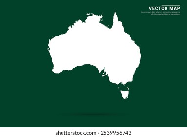 Minimalistic white map of Australia on a deep green background, vector design.