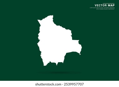 Mapa branco minimalista da Bolívia em um fundo verde profundo, design vetorial.