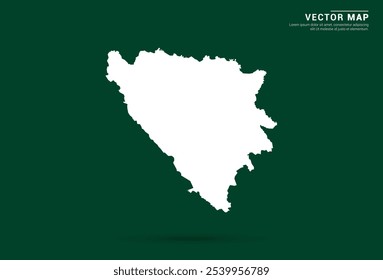 Minimalistic white map of Bosnia and Herzegovina on a deep green background, vector design.