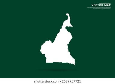 Minimalistic white map of Cameroon on a deep green background, vector design.