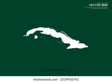 Minimalistic white map of Cuba on a deep green background, vector design.