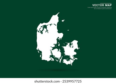 Minimalistic white map of Denmark on a deep green background, vector design.