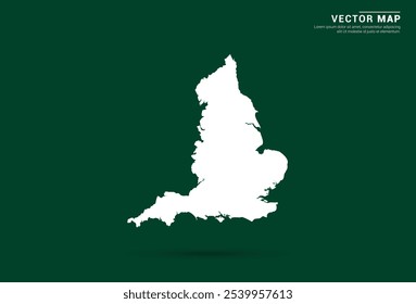 Mapa branco minimalista da Inglaterra em um fundo verde profundo, design vetorial.