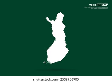 Minimalistic white map of Finland on a deep green background, vector design.