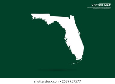 Minimalistic white map of Florida on a deep green background, vector design.