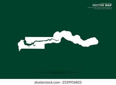 Mapa blanco minimalista de Gambia sobre un fondo verde profundo, diseño de Vector.