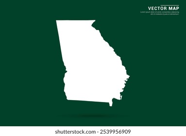 Minimalistische weiße Karte von Georgia (USA) auf tiefgrünem Hintergrund, Vektordesign.