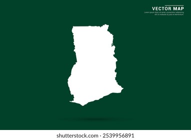 Mapa branco minimalista de Gana sobre um fundo verde profundo, design vetorial.