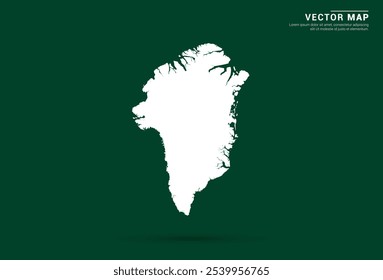 Mapa blanco minimalista de Groenlandia sobre un fondo verde profundo, diseño de Vector.