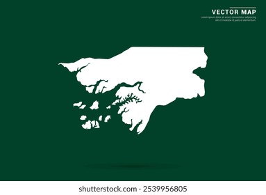 Mapa blanco minimalista de Guinea Bissau sobre un fondo verde profundo, diseño de Vector.