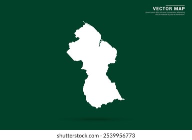 Mapa branco minimalista da Guiana em um fundo verde profundo, design vetorial.