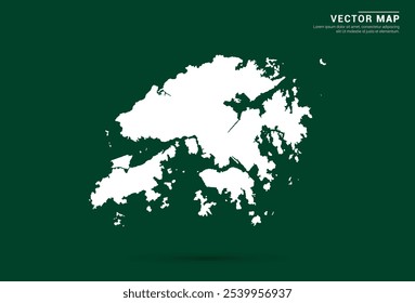 Mapa branco minimalista de Hong Kong sobre um fundo verde profundo, design vetorial.