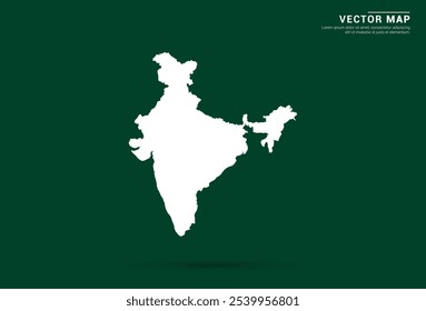 Mapa branco minimalista da Índia sobre um fundo verde profundo, design vetorial.