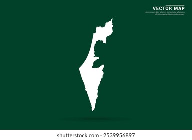 Mapa blanco minimalista de Israel sobre un fondo verde profundo, diseño de Vector.