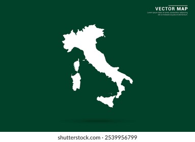 Mapa blanco minimalista de Italia sobre un fondo verde profundo, diseño de Vector.