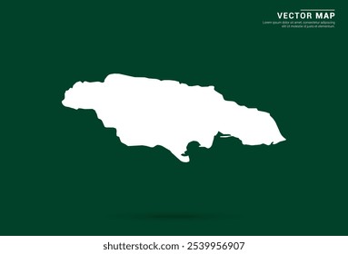 Mapa blanco minimalista de Jamaica sobre un fondo verde profundo, diseño de Vector.