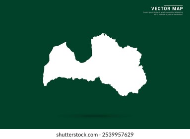 Mapa blanco minimalista de Letonia sobre un fondo verde profundo, diseño de Vector.