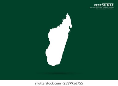 Minimalistic white map of Madagascar on a deep green background, vector design.