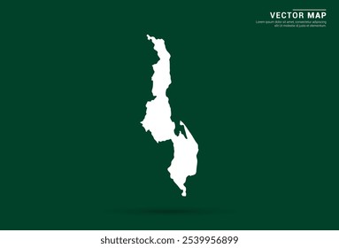 Mapa branco minimalista do Malawi em um fundo verde profundo, design vetorial.