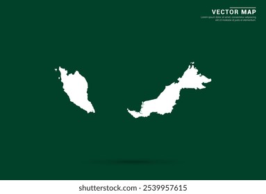 Mapa branco minimalista da Malásia em um fundo verde profundo, design vetorial.