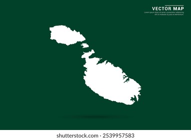 Mapa blanco minimalista de Malta sobre un fondo verde profundo, diseño de Vector.