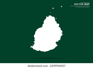 Mapa blanco minimalista de Mauricio sobre un fondo verde profundo, diseño de Vector.