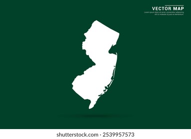 Mapa branco minimalista de Nova Jersey em um fundo verde profundo, design vetorial.