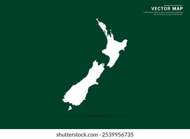 Minimalistic white map of New Zealand on a deep green background, vector design.