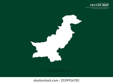 Mapa blanco minimalista de Pakistán sobre un fondo verde profundo, diseño de Vector.