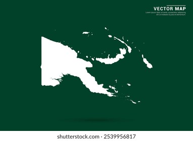 Minimalistic white map of Papua New Guinea on a deep green background, vector design.