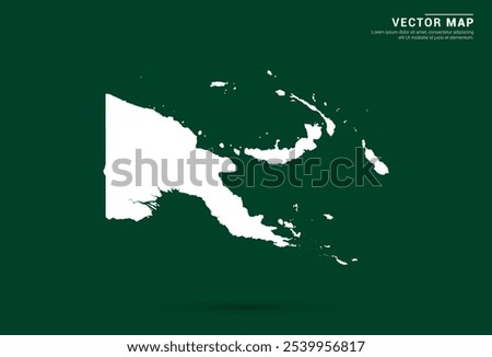 Minimalistic white map of Papua New Guinea on a deep green background, vector design.