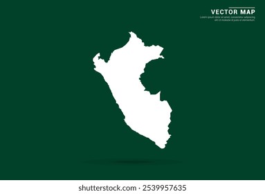 Minimalistic white map of Peru on a deep green background, vector design.