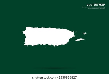 Minimalistic white map of Puerto Rico on a deep green background, vector design.