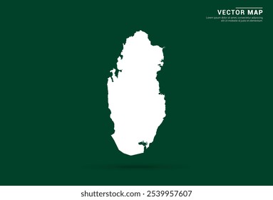 Mapa blanco minimalista de Qatar sobre un fondo verde profundo, diseño de Vector.