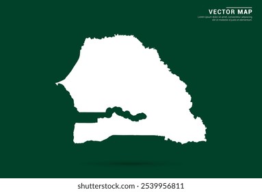 Mapa branco minimalista do Senegal em um fundo verde profundo, design vetorial.