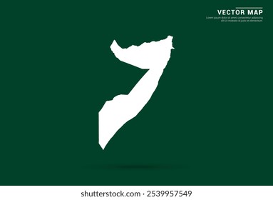 Minimalistic white map of Somalia on a deep green background, vector design.