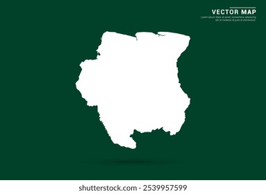 Mapa branco minimalista do Suriname em um fundo verde profundo, design vetorial.