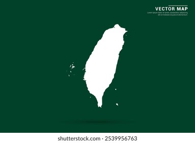 Minimalistic white map of Taiwan on a deep green background, vector design.