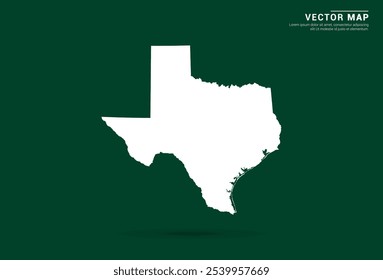 Minimalistic white map of Texas on a deep green background, vector design.