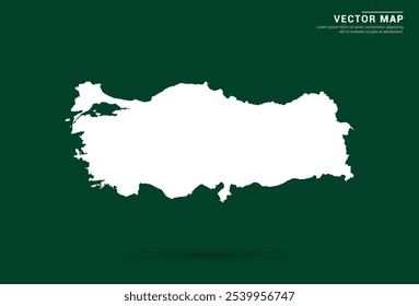 Minimalistic white map of Turkey on a deep green background, vector design.