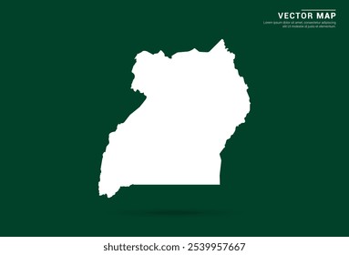 Minimalistische weiße Karte von Uganda auf tiefgrünem Hintergrund, Vektordesign.