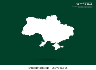 Mapa branco minimalista da Ucrânia em um fundo verde profundo, design vetorial.
