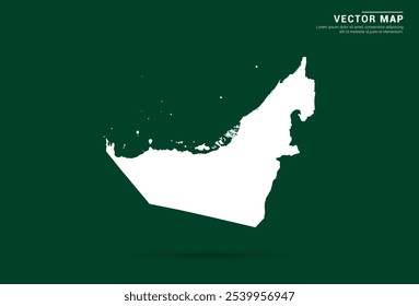 Mapa blanco minimalista de Emiratos Árabes Unidos sobre un fondo verde profundo, diseño de Vector.