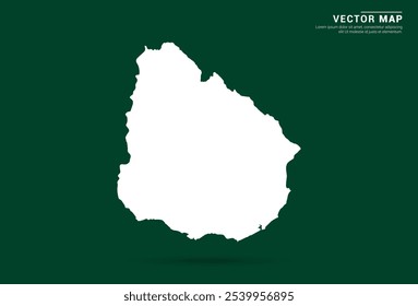 Mapa blanco minimalista de Uruguay sobre un fondo verde profundo, diseño de Vector.