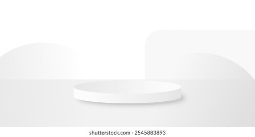 A minimalistic white podium with soft shadows on a light background, perfect for displaying products or awards. Vector illustration