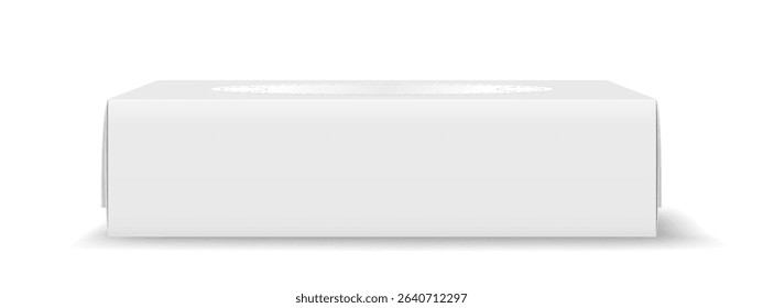 Minimalistic white rectangular box on plain background. Elegant and simple design perfect for packaging or branding use. Soft shadow adds depth to the image.