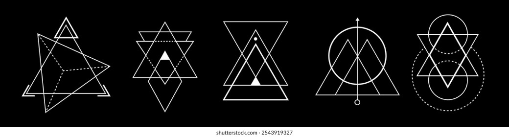 Minimalistic white triangle symbol with sacred lines and geometric shapes, inspired by ancient alchemy and spiritual rituals. Ideal for meditative art and mystical themes.