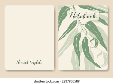 Minimalistic willow leaves template for notebook. 
