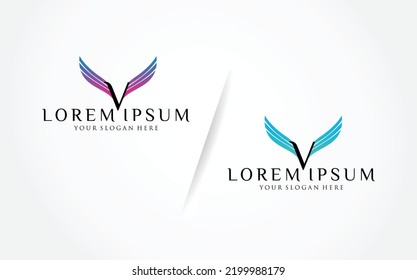 minimalistic wings and v logo, suitable for Logo, brand, mascot, etc