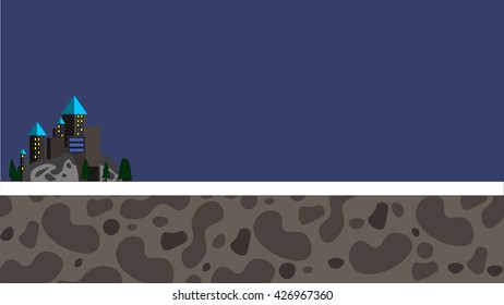 Minimalistic winter landscape with castle
